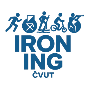 Logo sportovní štafetové akce ČVUT s názvem Iron Ing. Součástí je běh, orientační běh, paddleboard, koloběžka, biatlon.