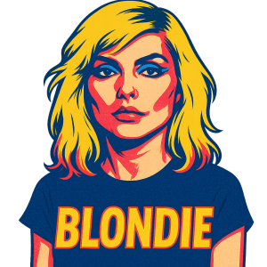 Chtěl bych obrázek Blondie na tričko. Stylizovaný portrét, může být ve stylu pop art, ale bez pozadí.