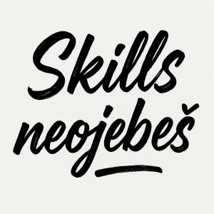 Psaným fontem brush styl text: Skills neojebeš