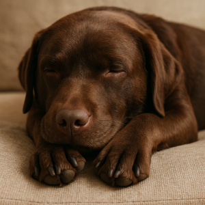 Hnedy labrador spí máma tlapky