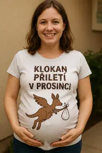 Potřebuji připravit obrázek k tomu ze se nám narodí dítě s tim aby na triku byl napis klokan přiletí v prosinci
