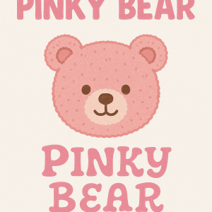 Pinky bear - nadpis bude ruzovy s obrazkem hlavi ruzoveho plysoveho medvidkapod tim napis ruzovou v ruznych funny fonte