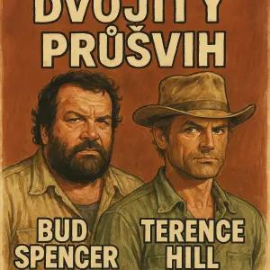 Chtěl bych vytvořit obrázek dvou postav nebo hlav. Jedná se o název Dvojitý průšvih. Styl Bud Spencer a Terence Hill
