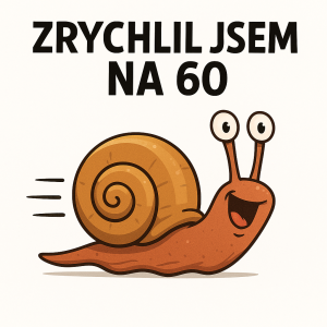 rychle lezoucí šnek s nápisem zrychlil jsem na 60 na bílém pozadí