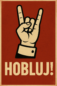 Obrazek: Ruka ukazujici parohaceText: Hobluj!
