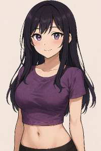 Anime girl. Crop top . Purple. Nice waifu adult