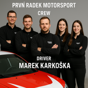 textPrvniradekMotorsportKarkoškapotompodtimaleuprostredCrewa potom podtim už spatky od kraje Driver Marek karkoška