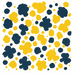 A combination of random dark blue and yellow splotches. No background