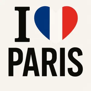 Velými písmeny nápis I pak srdicko v barvách francie PARIS