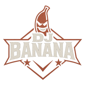 logo dj banana ve stylu jaké má logo kapela kabát a nové logo marka ztraceného