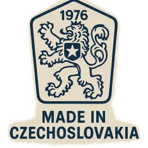 Znak československa platný pro rok 1976 a text, "Made in Czechoslovakia". Pouze daný znak a k tomu daný text.
