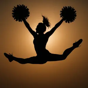 Cheerleading performance pom silueta ve skoku
