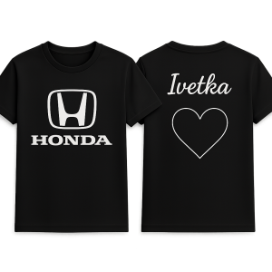 Na přední straně logo Honda znak .Na zádech jméno Ivetka decentní srdceSrdce jen jako decentní obrys