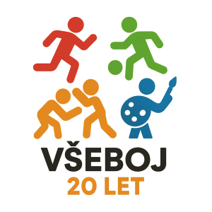 Logo sportovně kulturní akce s názvem Všeboj, která slaví dvacáté výročí. Akce se vyznačuje extrémní pestrostí aktivit.