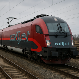 Vlak railjet s nápisem railjet