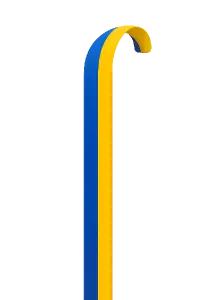 Vertical blue and yellow stripe. It bends near the top. No background