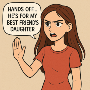 Chci tam hnědovlasou, dlouhovlasou animovanou slečnu Elišku jak říká “Hands off… he’s for my best friend’s daughter”.