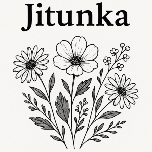 NA OBRÁZKU JE TŘEBA JMÉNO Jitunka a pod ním černo-bílý obrázek kvétin