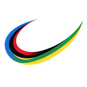 A swoosh from left to right in cycling world champion colors. Blue, red, black, yellow, green in order. No backgroud