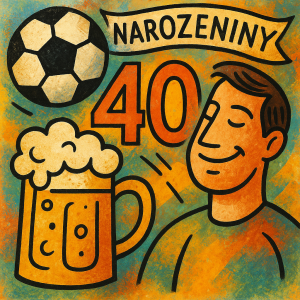 Spojení fotbalu piva a 40 narozenin muzeAbstraktní kreslený