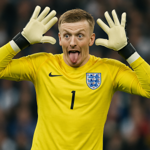 fotbalový brankář Jordan pickford dělá legrační gesto