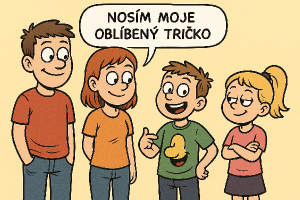 obrázek nás čtyř sourozenců nějaký komiksoví postavičky já Vojta pak sestra Káťa, Toník a Anežka nejaký vtip nebo nosit