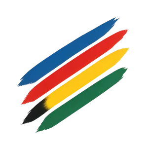 A straight angular streak left to right, with the colors blue red black yellow and green, in that order. No background