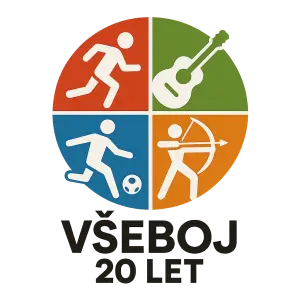 Logo sportovně kulturní akce s názvem Všeboj, která slaví dvacáté výročí. Akce se vyznačuje extrémní pestrostí aktivit.