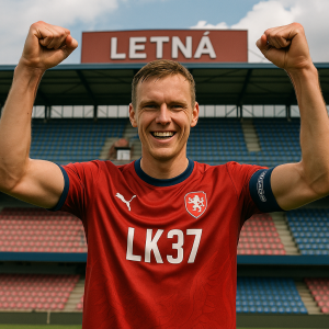 Kapitan ceske fotbalove reprezentace Ladislav Krejci ve viteznem postoji, okolo nej bude LK37 a Letná