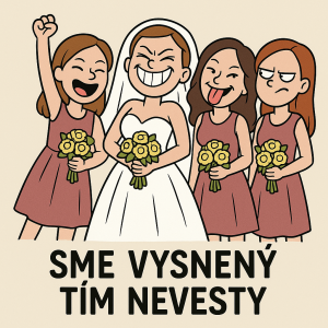 Humorný obrázok nevesty a družičiek z popisom že sme vysnený team nevesty