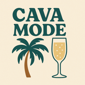 Nápis Cava mode doplněné skleničkou a třeba palmou