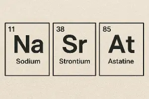 Tři chemické prvky sodík (Na), stroncium (Sr) a astat (At)