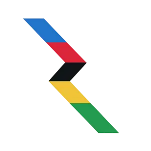 A straight angular shape with the colors blue red black yellow and green, in that order. No background
