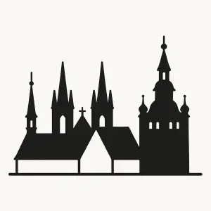 obrys věžiček se střechou pražského hradu jednoduše