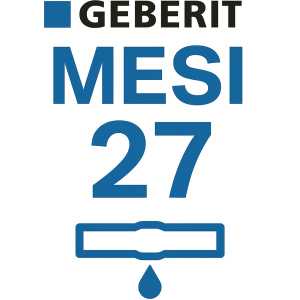 Nahoře by mělo být logo společnosti Geberit, poté jméno MESI, pak číslo 27 a pod číslem obrázek potrubí s kapkou vody.