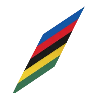 A straight angular streak with the colors blue red black yellow and green, in that order. No background