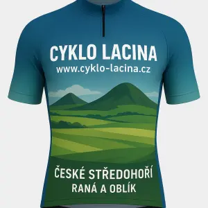 dres cyklo obchodu https://www.cyklo-lacina.cz/ cyklo Lacina s motivem českého středohoří kopce raná a oblík