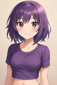 Anime girl. Crop top . Purple. Nice