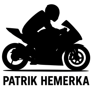 Silueta nebo obrys zavodniho jezdce na motorce supersportu, Patrik Hemerka