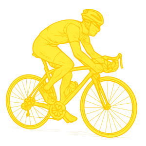 Man on racing bike. Only in yellow. No background
