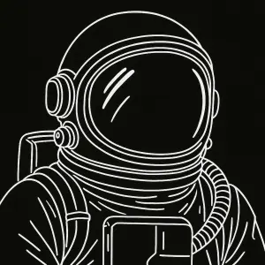 Kosmonaut jen obrysy bílou barvou. Větší detail na helmu.