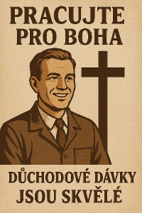 Pracuj'te pro Boha, důchodové dávky jsou skvělé. I don't want the catholic Jesus in it but include a cross