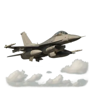 obrázek s průhlednými okraji, kde bude letící F16 na nebi, více realistické