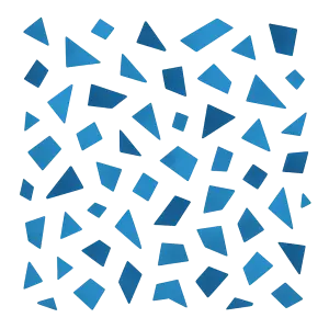 Small random angular shapes in blue. No background