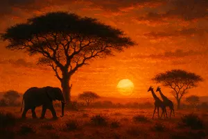Africký západ slunce,safari