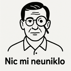 "Nic mi neuniklo". Lehký minimalistický design. Spíse o tom, že v zivotě mu nic neuniklo.
