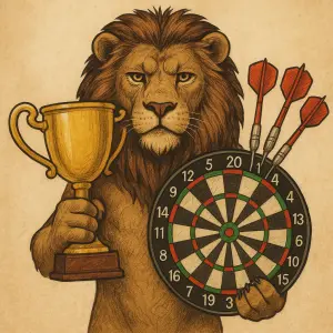 Lev se šipkami - darts a pohárem