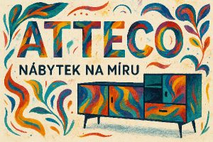 Napis ATTECO a nabytek na miru k tomu nejaky design vice umělecky a barevne