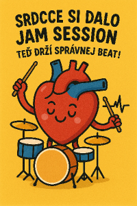 Srdce co drží rytmus. , text: Srdce si dalo jam session. Teď drží správnej beat!