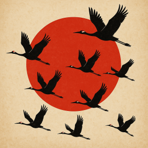 Chci velké japonské slunce přes které přelétá hejno jeřábů.